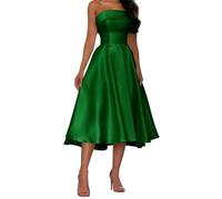 Abito da damigella d'onore da donna, in raso, con spalle scoperte, abito da sera formale, plissettato, abito da cocktail taglie forti, Verde smeraldo, 24 Più
