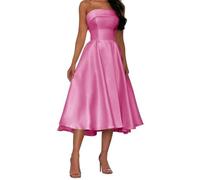 Abito da damigella d'onore da donna, in raso, con spalle scoperte, abito da sera formale, plissettato, abito da cocktail taglie forti, Rosa acceso, 24 Più