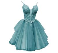 Abito da damigella d'onore da donna in tulle, soffici abiti da principessa con pieghe, abito da cocktail taglie forti, Turchese, 60 Più