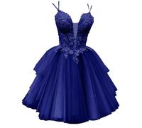 Abito da damigella d'onore da donna in tulle, soffici abiti da principessa con pieghe, abito da cocktail taglie forti, Blu reale, 54 Più