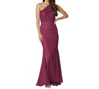 Abito da damigella d'onore da principessa sirena una spalla abiti da ballo in raso abito da sera formale con fessura ZMKI327, Rosa del deserto, 50
