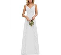 Abito da damigella d'onore da sposa senza maniche spalle eleganti spalline lunghe corpetto increspato una linea volant abiti da damigella d'onore per le donne, bianco, 40