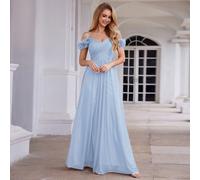 Abito da damigella d'onore elegante con decorazioni floreali 3D e paillettes, spalline sottili, spalle scoperte e schiena scoperta, azzurro chiaro, per feste e matrimoni, estate e inizio autunno L,M,S