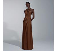 Abito da damigella d'onore elegante e romantico in maglia elastica marrone, con un solo spallino, effetto morbido e linea ad A L,M,S,XL,XS,XXL,XXS,XXXL,XXXXLColore unicoTessuto in maglia