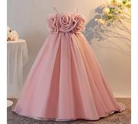 Abito da damigella d'onore elegante per ragazza pre-adolescente, rosa con decorazioni floreali 3D sulla coda, adatto per matrimoni, feste, compleanni, recite, lauree e balli 8Y,9Y,10Y,11Y,12YColore un