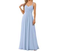 Abito da damigella d'onore in chiffon con spalline sottili Un abito da sera formale lungo, Azzurro, 42