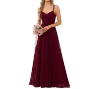 Abito da damigella d'onore in chiffon con spalline sottili Un abito da sera formale lungo, Borgogna, 38