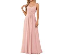 Abito da damigella d'onore in chiffon con spalline sottili Un abito da sera formale lungo, rosa, 62