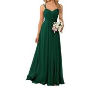 Abito da damigella d'onore in chiffon con spalline sottili Un abito da sera formale lungo, Verde scuro, 50