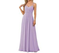 Abito da damigella d'onore in chiffon con spalline sottili Un abito da sera formale lungo, Viola Malva, 48