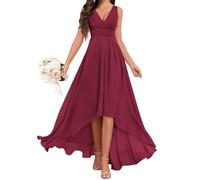 Abito da damigella d'onore in chiffon da donna, orlo irregolare, abito da cocktail plissettato, abito da sera e da ballo taglie forti, Rosa del deserto, 62 Più