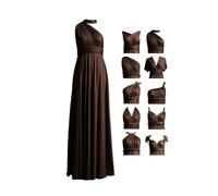 Abito da damigella d'onore in chiffon da donna, per matrimoni, cocktail, cerimonie, taglie forti, Marrone scuro, 52