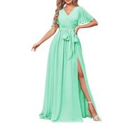 Abito da damigella d'onore in chiffon da donna, per matrimonio, con spacco, abito da sera formale, abiti da cocktail, taglie forti, Verde menta, 62 Più