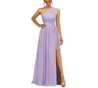 Abito da damigella d'onore in chiffon monospalla con spacco plissettato lungo una linea abito da damigella d'onore per le donne, Lilla, 44