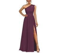 Abito da damigella d'onore in chiffon monospalla con spacco plissettato lungo una linea abito da damigella d'onore per le donne, prugna, 42