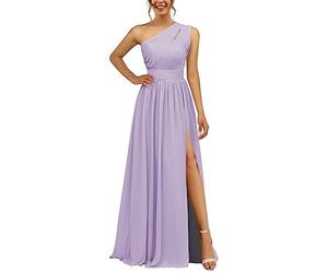 Abito da damigella d'onore in chiffon monospalla con spacco plissettato lungo una linea abito da damigella d'onore per le donne, Lilla, 44