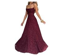 Abito da damigella d'onore in pizzo floreale con spalline sottili, scollo ad A, lungo abito formale per matrimoni, ospiti e balli, Borgogna, S