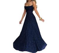 Abito da damigella d'onore in pizzo floreale con spalline sottili, scollo ad A, lungo abito formale per matrimoni, ospiti e balli, blu navy, XL