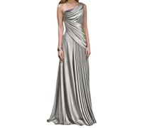 Abito da damigella d'onore in raso da donna, abito da sera da ballo, abito da cocktail con paillettes, taglie forti, Argento, 64 Più