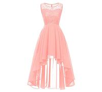 Abito da damigella d'onore lunghezza al ginocchio, linea A, elegante, per matrimonio, abito festivo, corto davanti lungo dietro, senza maniche, in chiffon, da donna, elegante, abito da cocktail