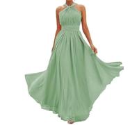 Abito da damigella d'onore lungo all'americana da donna increspato maxi abiti formali eleganti con tasche, Salvia polverosa., 44