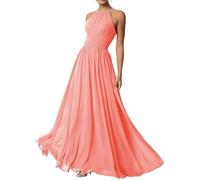 Abito da damigella d'onore lungo da donna con scollo all'americana pieghettato una linea in chiffon abito da sera formale, Corallo, 44