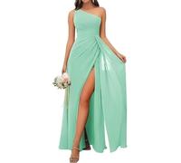 Abito da Damigella d'Onore Monospalla da Donna Chiffon A Pieghe A Vita Alta Abito da Sera con Fessura Lunga Una Linea, Mint Green, 32