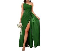 Abito da Damigella d'Onore Monospalla da Donna Chiffon A Pieghe A Vita Alta Abito da Sera con Fessura Lunga Una Linea, Emerald, 12