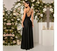 Abito da damigella d'onore nero con schiena scoperta a incrocio, elegante, da cerimonia serale e da ballo, adatto per laurea, abito da cena L,M,S,XL,XS,XXLColore unicoTessuto in maglia
