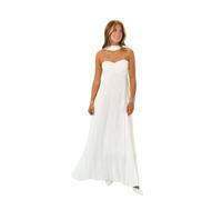 Abito da damigella d'onore senza spalline pieghettato abiti da ballo in chiffon per abito da sposa ospite, lunghezza del pavimento con sciarpa, bianco, L