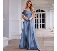 Abito da damigella elegante e scintillante blu per l'estate e l'inizio dell'autunno, con spalle scoperte, spalline sottili, senza maniche e decorazioni floreali 3D, adatto per feste e matrimoni L,M,S,