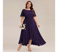 Abito da damigella elegante taglie forti, maniche fluide e orlo asimmetrico, abito da ospite per matrimonio estivo/autunnale all'aperto, abito per la madre della sposa, abito aderente snellente per va