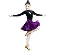 Abito da Danza Latina per Ragazze, Abito da Danza A Maniche Lunghe con Vita Alta