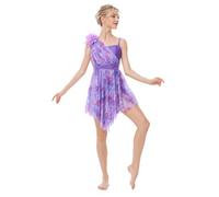Abito da danza lirica donna con drappeggio floreale e vita annodata | Drappeggio floreale asimmetrico, fiore 3D, vita annodata e gonna a punte for danza lirica, saggi e palco.