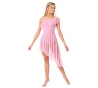 Abito da danza lirica monospalla asimmetrico for donne e adolescenti | Scollo con volant, gonna fluida a strati e base stile body for contemporaneo, saggi e spettacoli