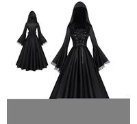 Abito da di Halloween - Abito nero gotico con cappuccio, elegante e design | Costume cosplay, stanza di fuga, casa infestata, festa di Halloween, teatro, serata con gli amici, decorazione