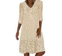 Abito da donna 2026, a maniche corte, scollo a V, lunghezza media, con stampe floreali, abito da sera da donna, Arancione, 5XL