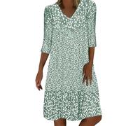 Abito da donna 2026, a maniche corte, scollo a V, lunghezza media, con stampe floreali, abito da sera da donna, Verde, M