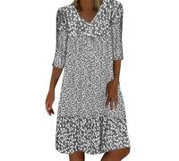 Abito da donna 2026, a maniche corte, scollo a V, lunghezza media, con stampe floreali, abito da sera da donna, Grigio, L