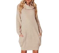 Abito da donna a collo alto, a maniche lunghe, con tasche, mini abito invernale per il tempo libero, morbido, per la primavera, l'autunno, l'inverno, a maniche lunghe