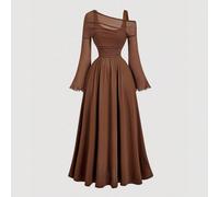 Abito da donna a maniche a trombetta lunghe con spalle scoperte in rete, 2 in 1, colore marrone, stile occidentale, vintage, anni '70, adatto per The Bachelorette L,M,S,XL,XS,XXL,XXS,XXXL,XXXXLColore 