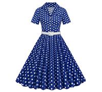 Abito da donna a maniche corte anni '50, retrò, vintage, cocktail party, abito svasato a pois, abito casual da lavoro con cintura, L