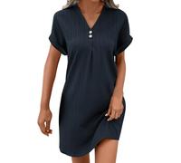 Abito da donna a maniche corte da donna con scollo a V Mini Little Basic autunno estate 2026 trendy, Z-334 Navy, S