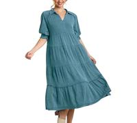 Abito da donna a maniche corte per donna collo lungo basic autunno estate 2026, Y-826 Celeste, M