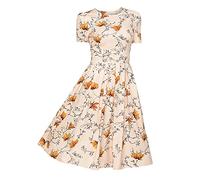 Abito da donna a maniche corte, stile retrò, con motivo floreale, a maniche corte, scollo rotondo, a, L