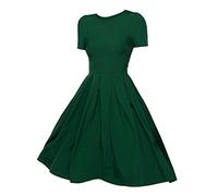 Abito da donna a maniche corte, stile retrò, con motivo floreale, a maniche corte, scollo rotondo, b, L