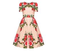 Abito da donna a maniche corte, stile retrò, con motivo floreale, a maniche corte, scollo rotondo, Colore: rosa., XXL