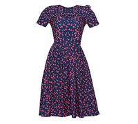 Abito da donna a maniche corte, stile retrò, con motivo floreale, a maniche corte, scollo rotondo, Colore: rosso, L