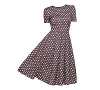 Abito da donna a maniche corte, stile retrò, con motivo floreale, a maniche corte, scollo rotondo, f, S