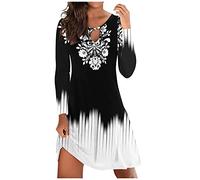 Abito da donna a maniche lunghe, per autunno, mini abito da donna, sexy, boho, da spiaggia, da donna, con stampa floreale, leggero e arioso, mini abito da festa, per il tempo libero, per feste, da